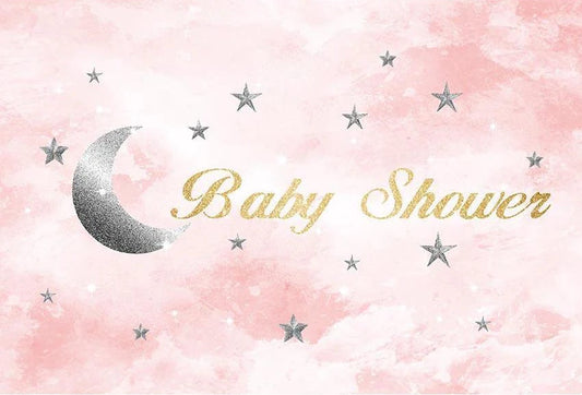 Stars Moon Baby Pink Shower Backdrop