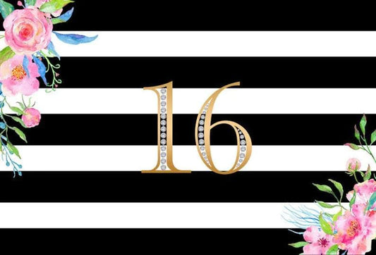 16th Birthday Stripe Flower Backdrop