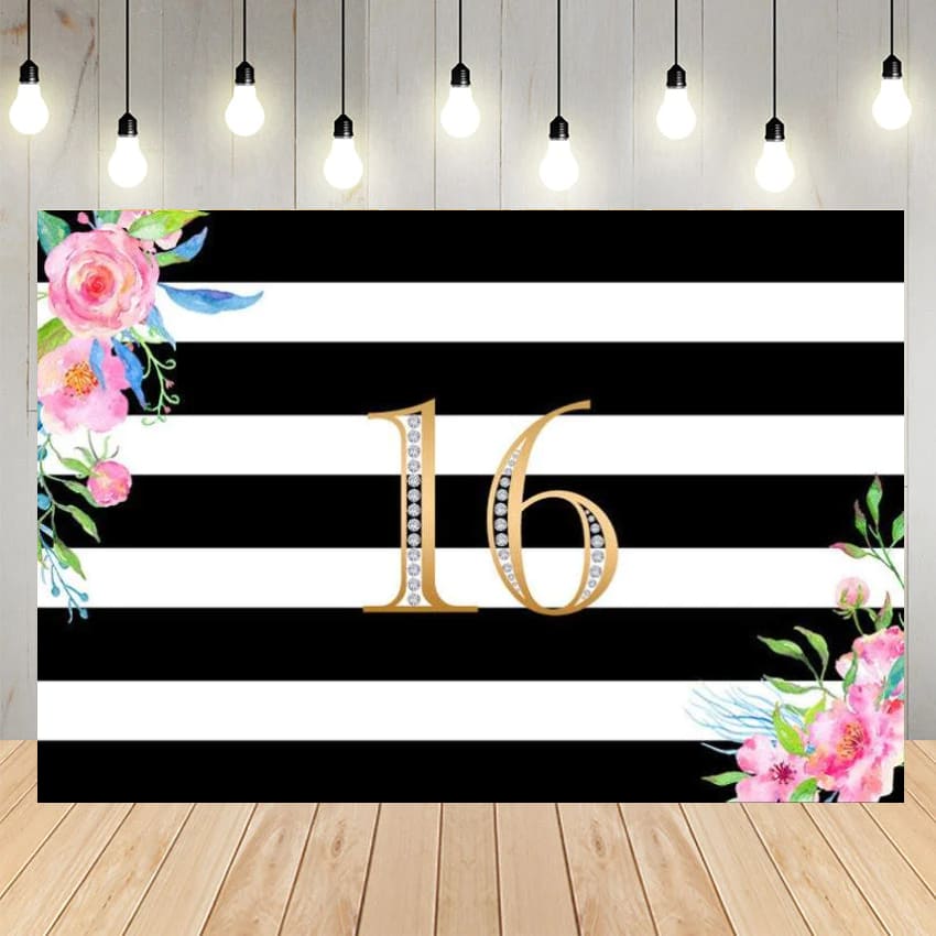 16th Birthday Stripe Flower Backdrop