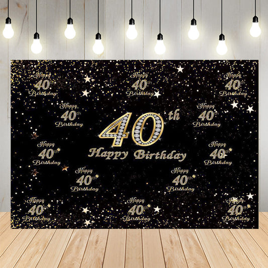Happy 40th Birthday Glitter Stars Backdrop