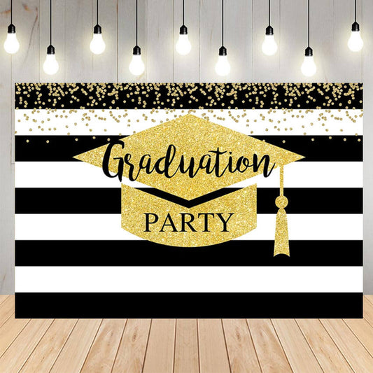 Graduation Stripe Gold Dots Backdrop