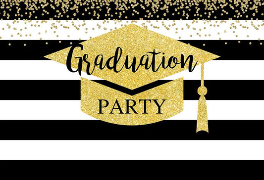 Graduation Stripe Gold Dots Backdrop