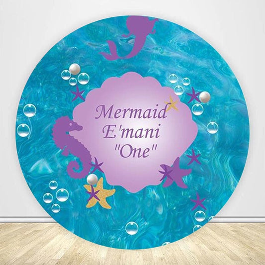 Mermaid 1st Birthday Custom Round Backdrop