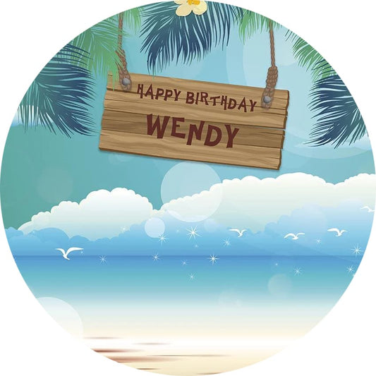 Seaside Scenery Birthday Round Backdrop