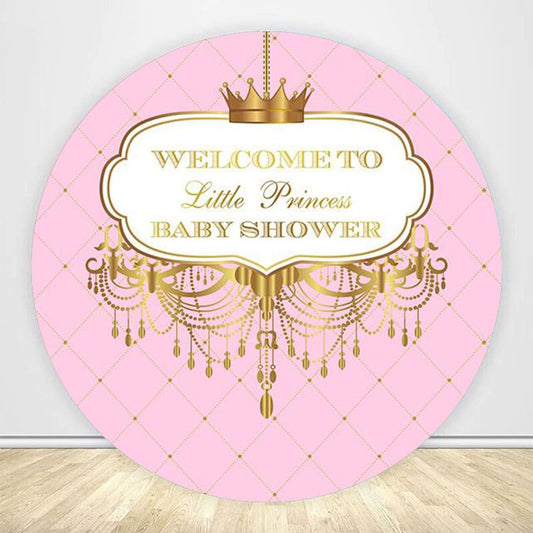 Crown Pink Baby Shower Round Backdrop