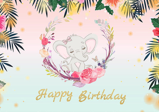 Cute Elephant Kids Birthday Party Backdrop
