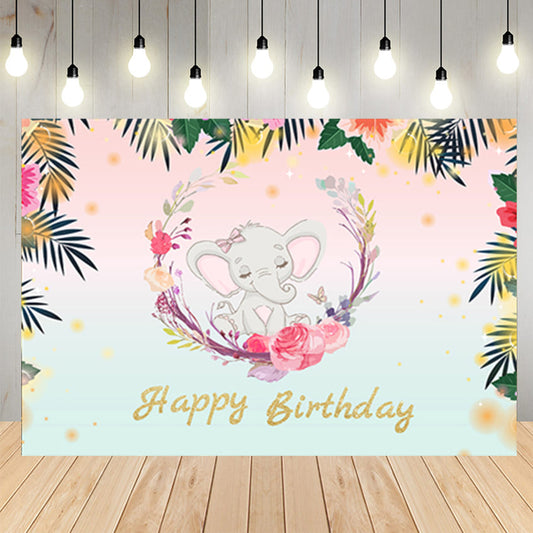 Cute Elephant Kids Birthday Party Backdrop