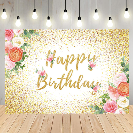 Gold Glitter Flower Celebration Party Backdrop