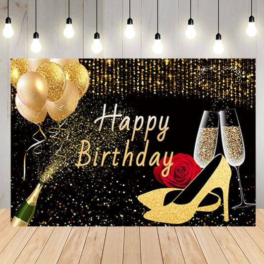 Birthday Party Backdrop Banner Champagne Balloons