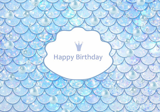 Blue Shining Mermaid Kids Birthday Backdrop