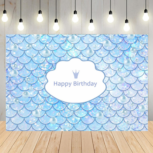 Blue Shining Mermaid Kids Birthday Backdrop