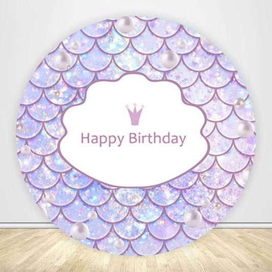Mermaid Purple Glitter Round Birthday Backdrop