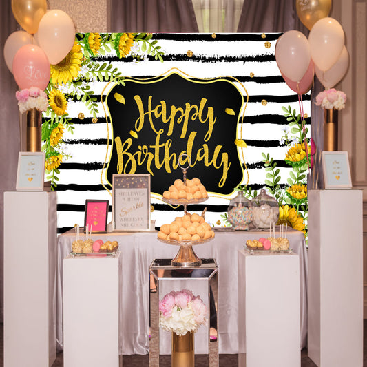 Sunflower Stripe Birthday Party Backdrop