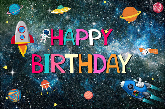 Trip In the Space Birthday Party Backdrop