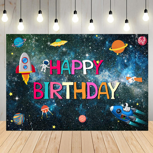 Trip In the Space Birthday Party Backdrop