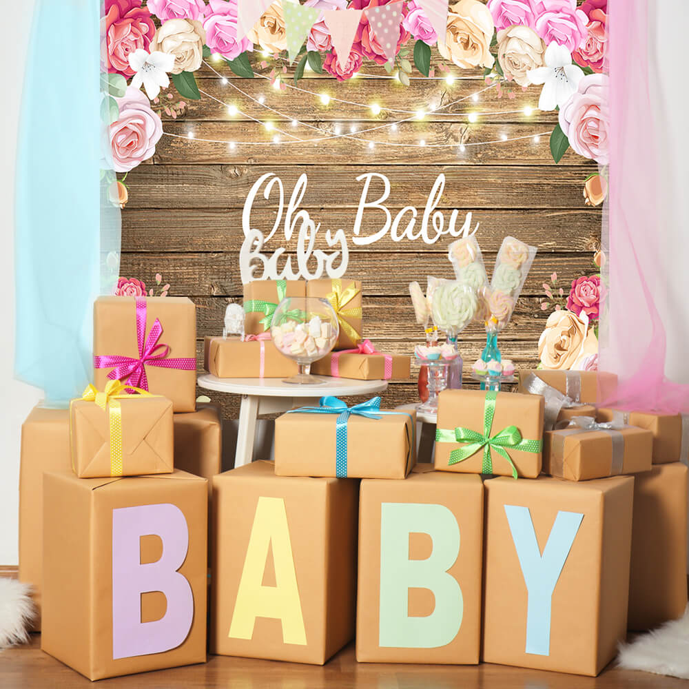 Baby Shower Flower Wood Backdrop