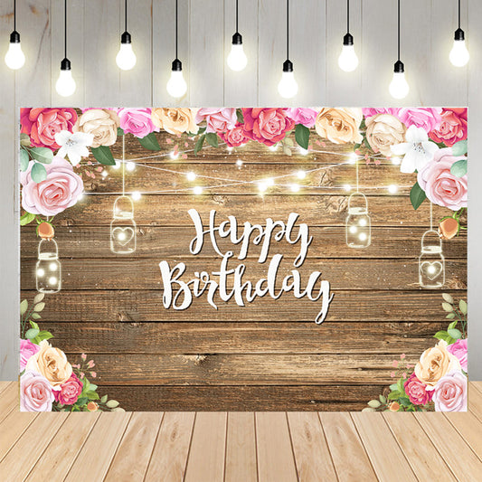 Flower Wood Birthday Backdrop Banner