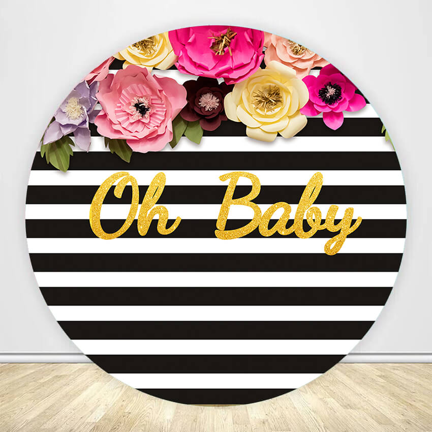 Black Stripe Custom Round Backdrop Cover