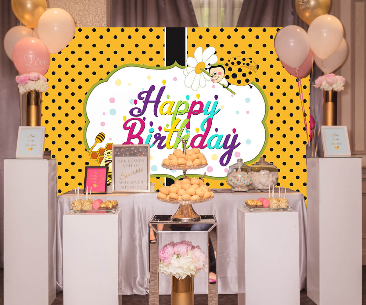 Cute Bee Themed Birthday Backdrop